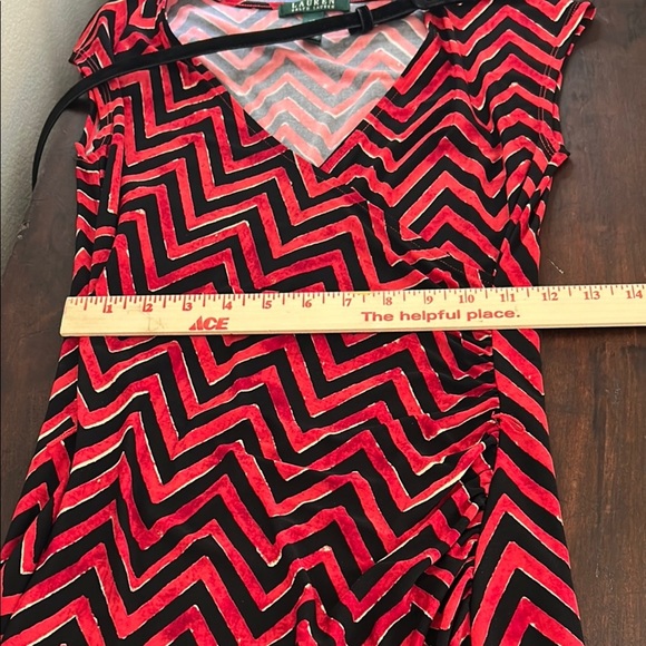 Lauren Ralph Lauren Red Midi Dress with V-Neck and Flutter Sleeves - Picture 8 of 11